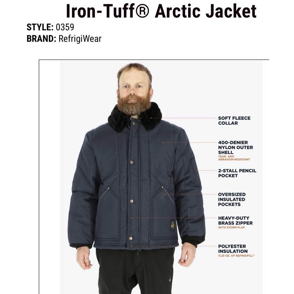 RefrigiWear Iron Tuff Arctic Jacket Mens L Black New Insulated Work Coat 0359